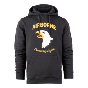 Zwarte hoodie met 101st airborne eagle