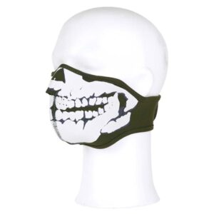 Groene gezichtsmasker met witte 3D schedel erop. Gemaakt van 100% neopreen