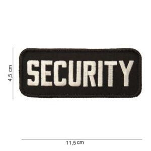 Zwarte met witte letters waar security opstaat patch