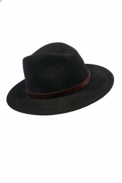 Zwarte wolle hoed onkreukbaar en waterafstotend