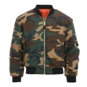 Woodland camouflage ma-1 bomber jack met oranje binnenkant